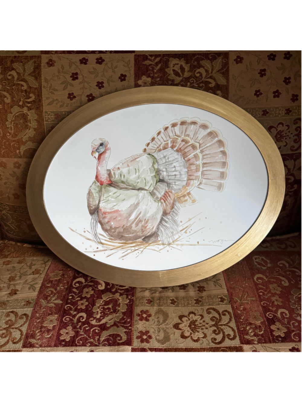 Kirkland’s Watercolor Turkey Oval Framed Thanksgiving Wall Art 17.75”
